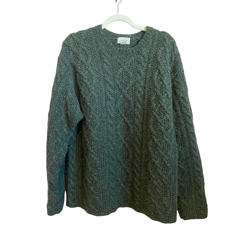 J.Crew Mens Hand Knit 100% Wool Cable Knit Sweater Forest Green Size M
